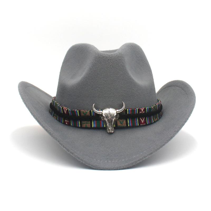 Western Cowboy Hat Cow Head Accessories Cowboy Hat Monochrome Felt Hat Women Big Brim Outdoor Knight Hat Autumn Winter Jazz Hat