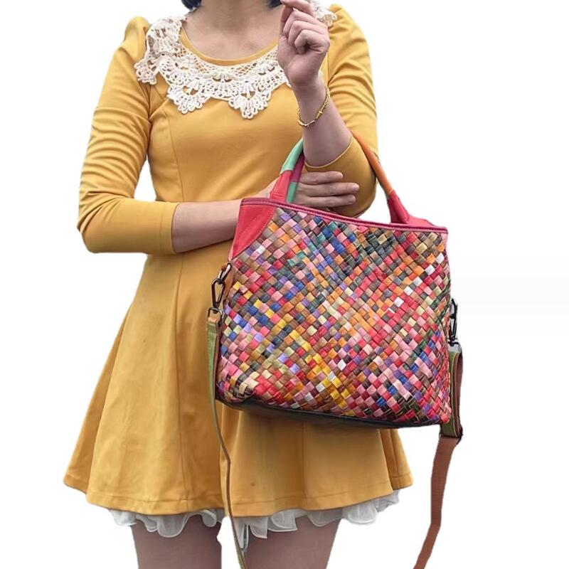 Женские сумки Lomantina Женские вертикальные стильные сумки ручной работы из натуральной кожи Плетеные повседневные наплечные сумки-тоут для леди кошелек