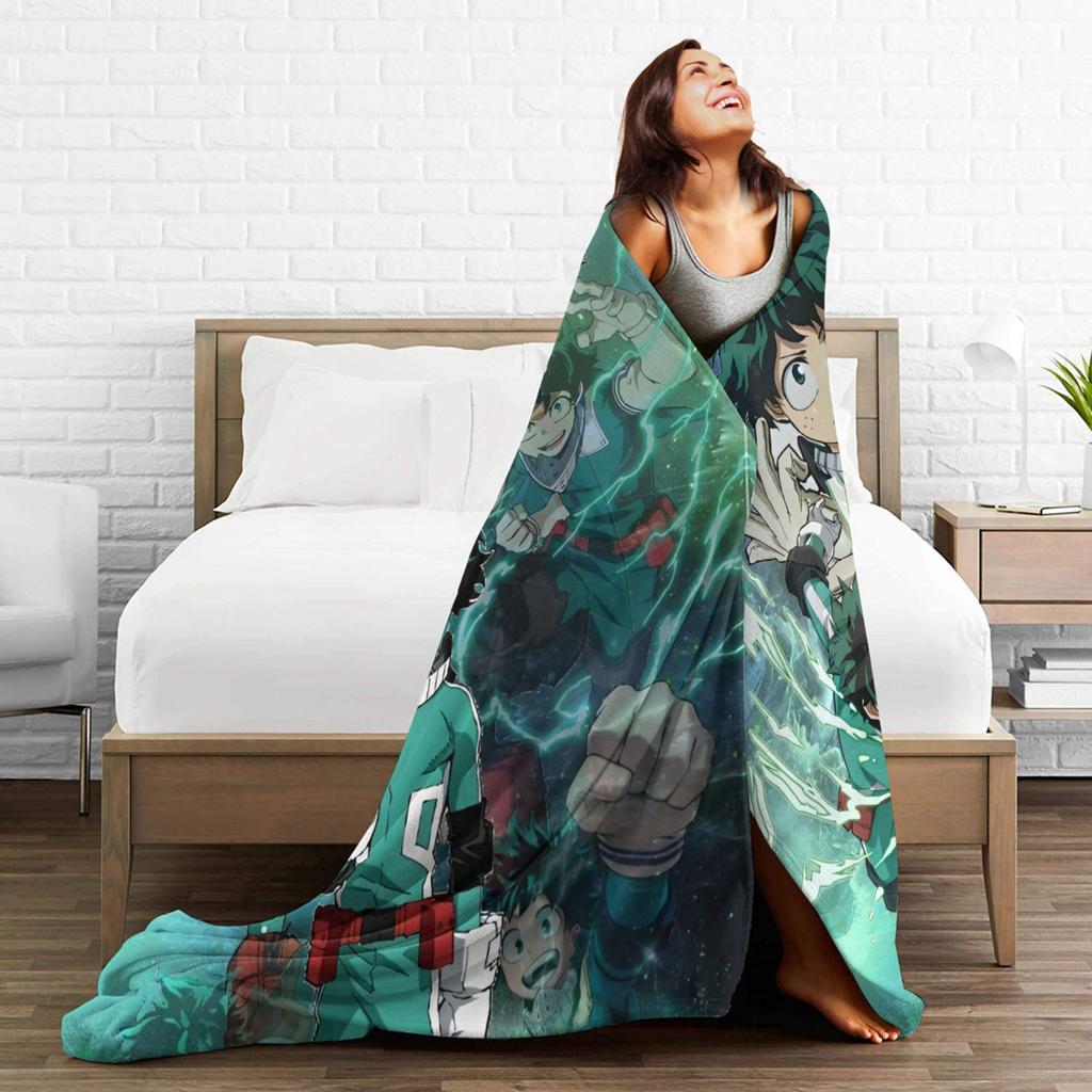 My Hero Academia Deku Izuku Knitted Blanket Coral Fleece Plush Super Warm Throw Blankets for Airplane Travel Bed Rug
