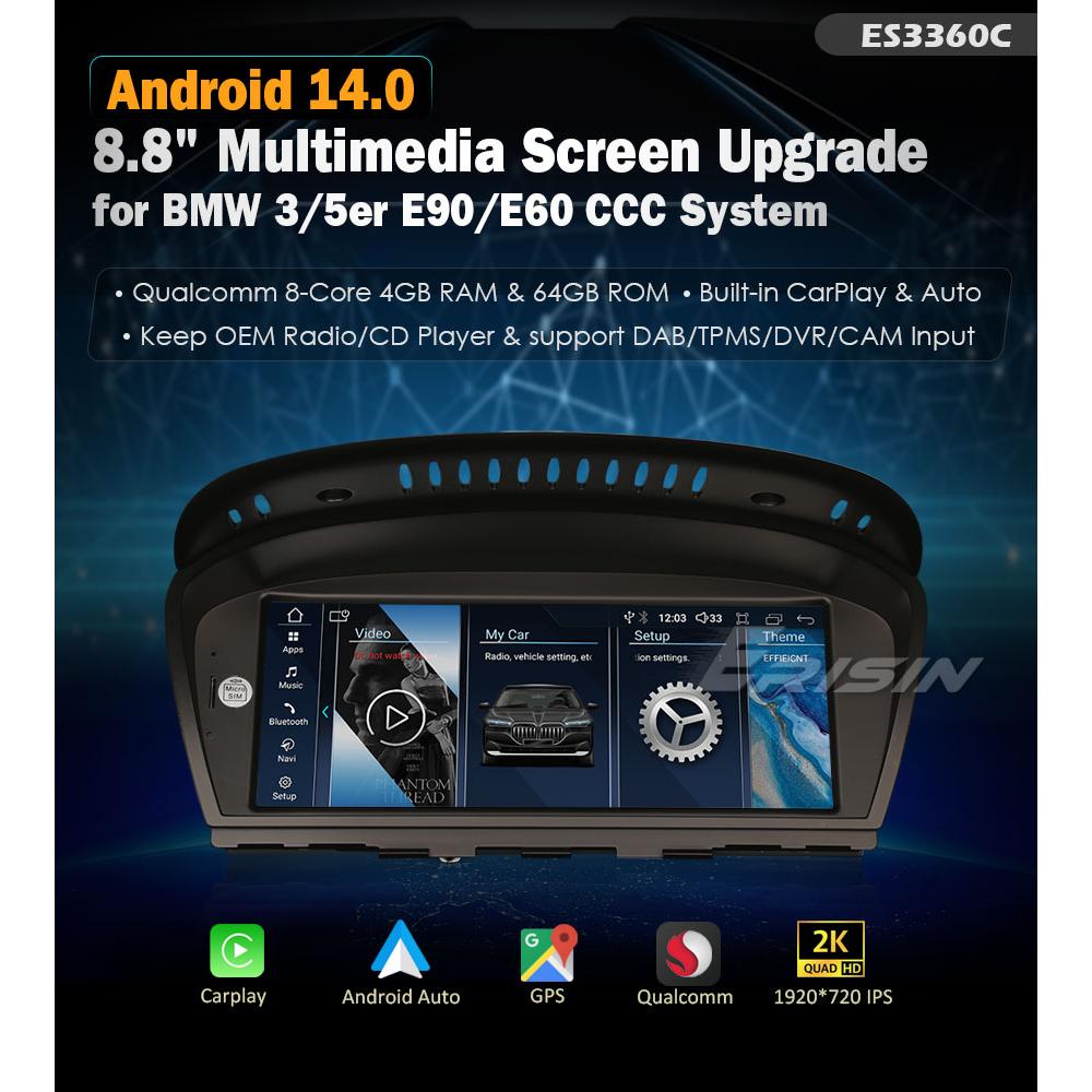 Акции ЕС ES3360C Qualcomm Snapdragon Android 14 Автомобильная магнитола DVD GPS для BMW CCC E90 E91 E92 E93 E60 E61 E63 CarPlay Автомагнитола