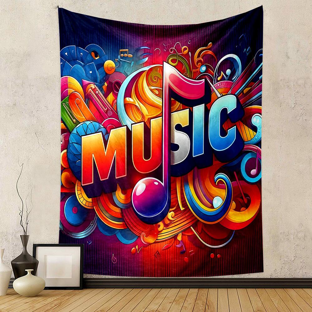 Colorful Music Note Art Design Patterned Tapestry Decorative Wall Hanging, Home Bedroom Living Room Decor