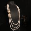 Multi-layer Glazed Pearl Green Crystal Diamond Long Necklace Versatile Sweater Chain Women