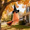 Festive Party Atmosphere Accessory Halloween Ghost Witch Broom Hanging Ornament, Spooky Hat Floating Prop Pendants for Indoor Outdoor Haunted