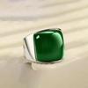 Natural Hetian Jade Square Emerald Cat's Eye Stone Vintage Ring for Couples