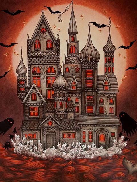 5D Diy Алмазная картина Хэллоуин Дом Пейзаж Алмазная вышивка Мультфильм Ведьма Картина Стразами Дом Мозаика Настенный декор