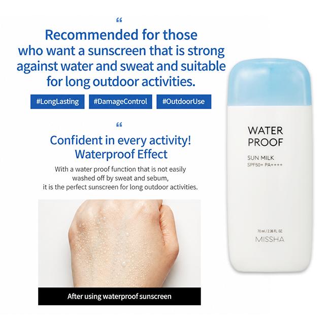 MISSHA Солнцезащитное молочко All Around Safe Block Sun Milk EX SPF50+ PA+++ 70 мл (Эссенция / Водостойкое / Мягкое покрытие) (10 вариантов)
