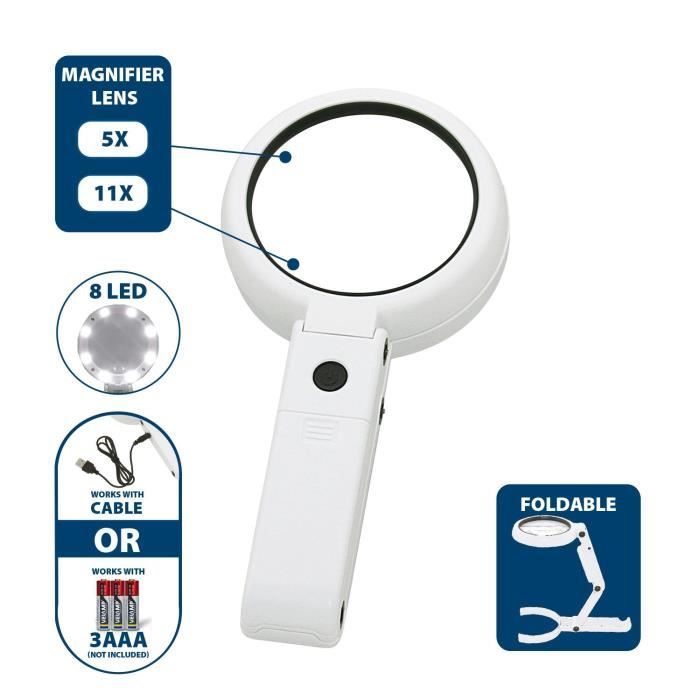 Lampe À Main Ou De Table 8 LED Avec Lentille 5X / 11X