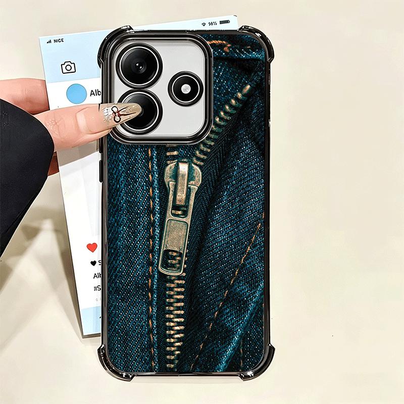 Ретро Джинсы на Молнии Шаблон Мягкий Чехол Для Телефона Для Xiaomi Poco X7 X8 Pro Max X6 X5 X3 F8 Ultra F7 M8 M7 M5S Redmi 15C 15A 15 14C 13C