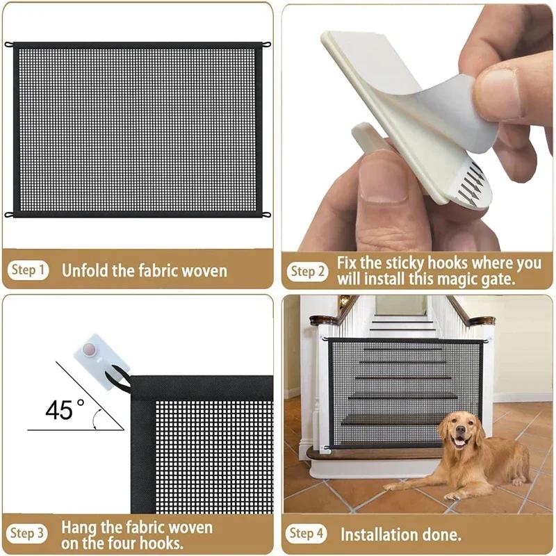 Pet Barrier Fence Портативный Воздухопроницаемый Сетчатый Лестничный Вход Кухня Внутренние Ворота Собаки Разделительный Щит Изолированные Детские Крючки Манеж