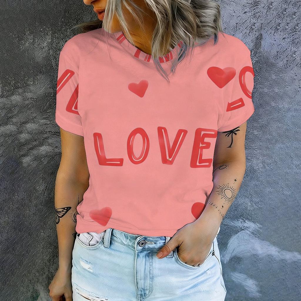 Simple and personalized love letter print summer women's round neck short sleeved T-shirt fashionable and versatile daily top