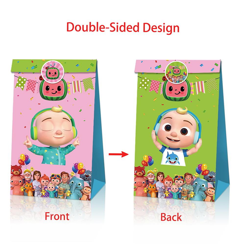 24Pcs Cocomelon Birthday Party Gift Bags With 36 Stickers For Kids Party