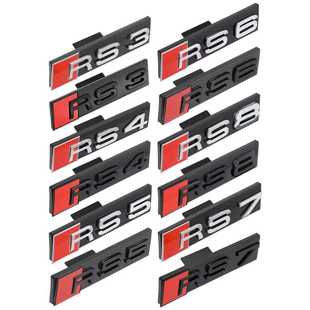 ABS Car RS3 RS4 RS5 RS6 RS7 RS8 Logo Front Hood Grille Emblem Sticker Decor For 6Q S3 S4 S5 S6 S7 S8 SQ3 SQ5 SQ7 SQ8 W12 V6 V88E
