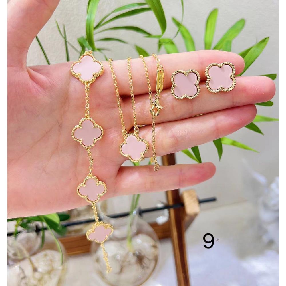 Набор украшений из 4 предметов Новый браслет-клевер с четырьмя лепестками, ожерелье, серьги