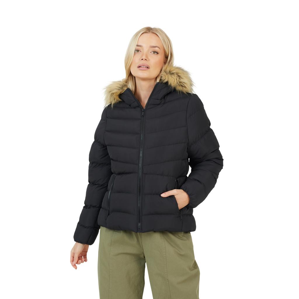 Brave Soul Womens/Ladies Short Quilted Detachable Hood Padded Jacket