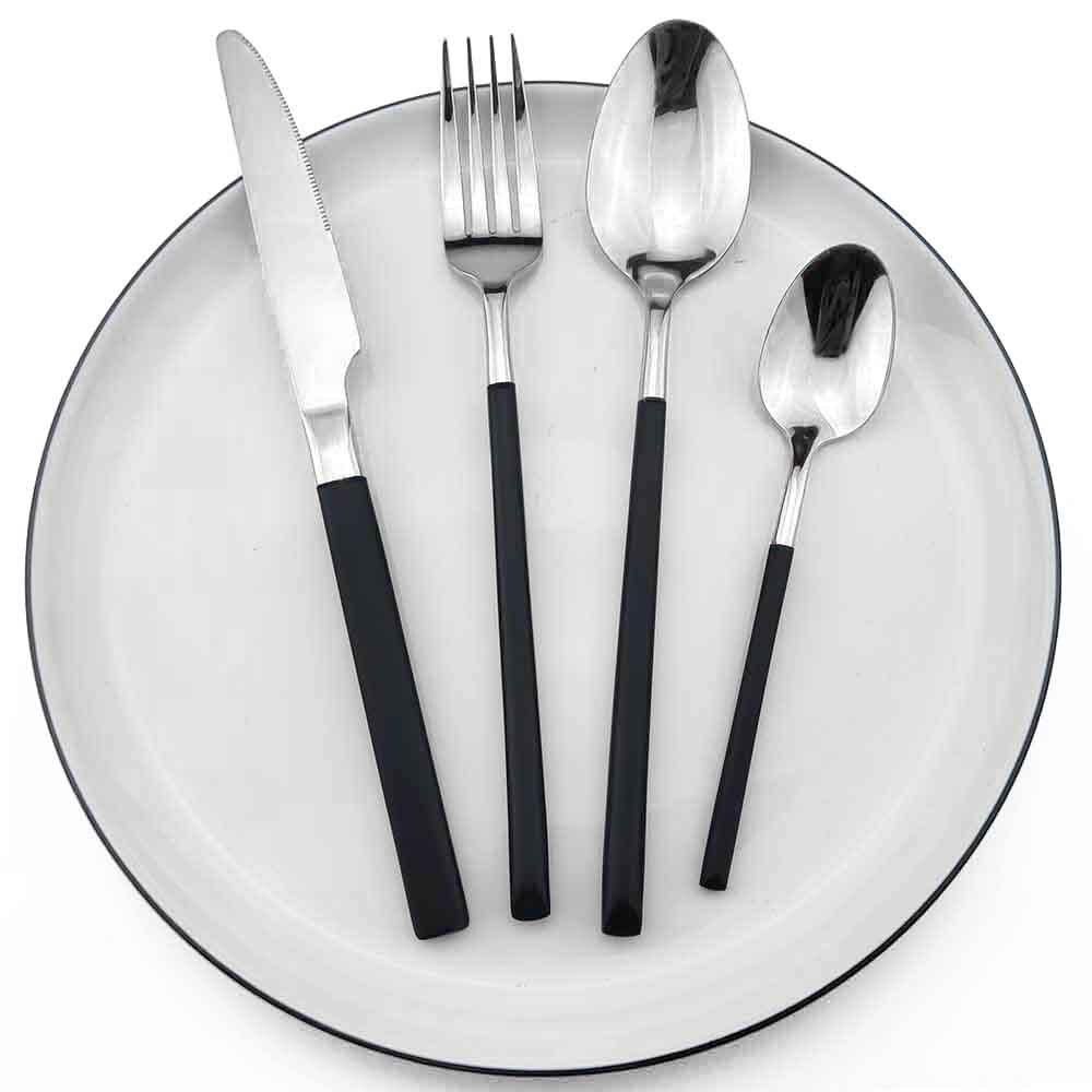 Роскошный черный, серебряный столовый сервиз из нержавеющей стали, набор столовых приборов с черной ручкой, зеркальный, серебряный нож, чайная ложка, вилка, столовая посуда, 1 шт.