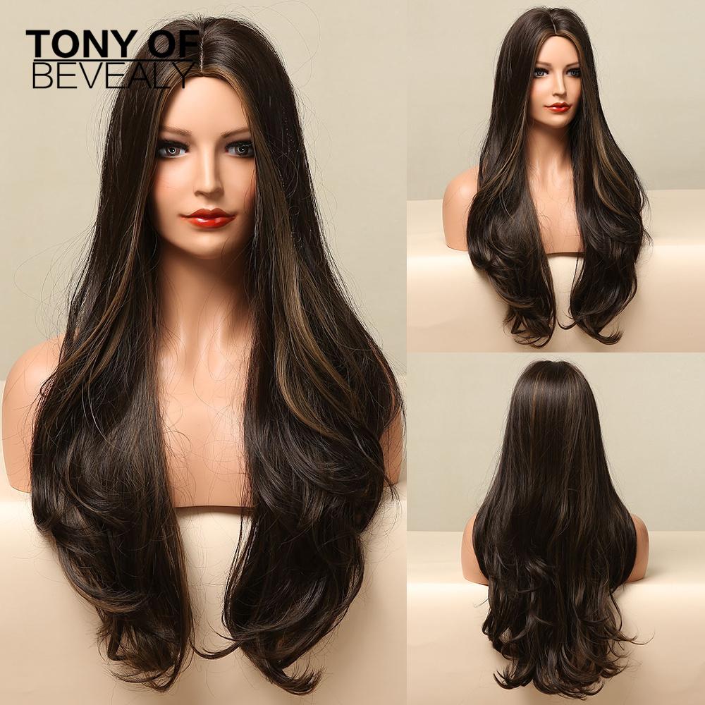 HAIRCUBE Белый Платиновый Смешанный Коричневый Синтетические Парики Длинные Волнистые Парики Из Натуральных Волос для Женщин Средняя Часть Ежедневные Термостойкие Парики