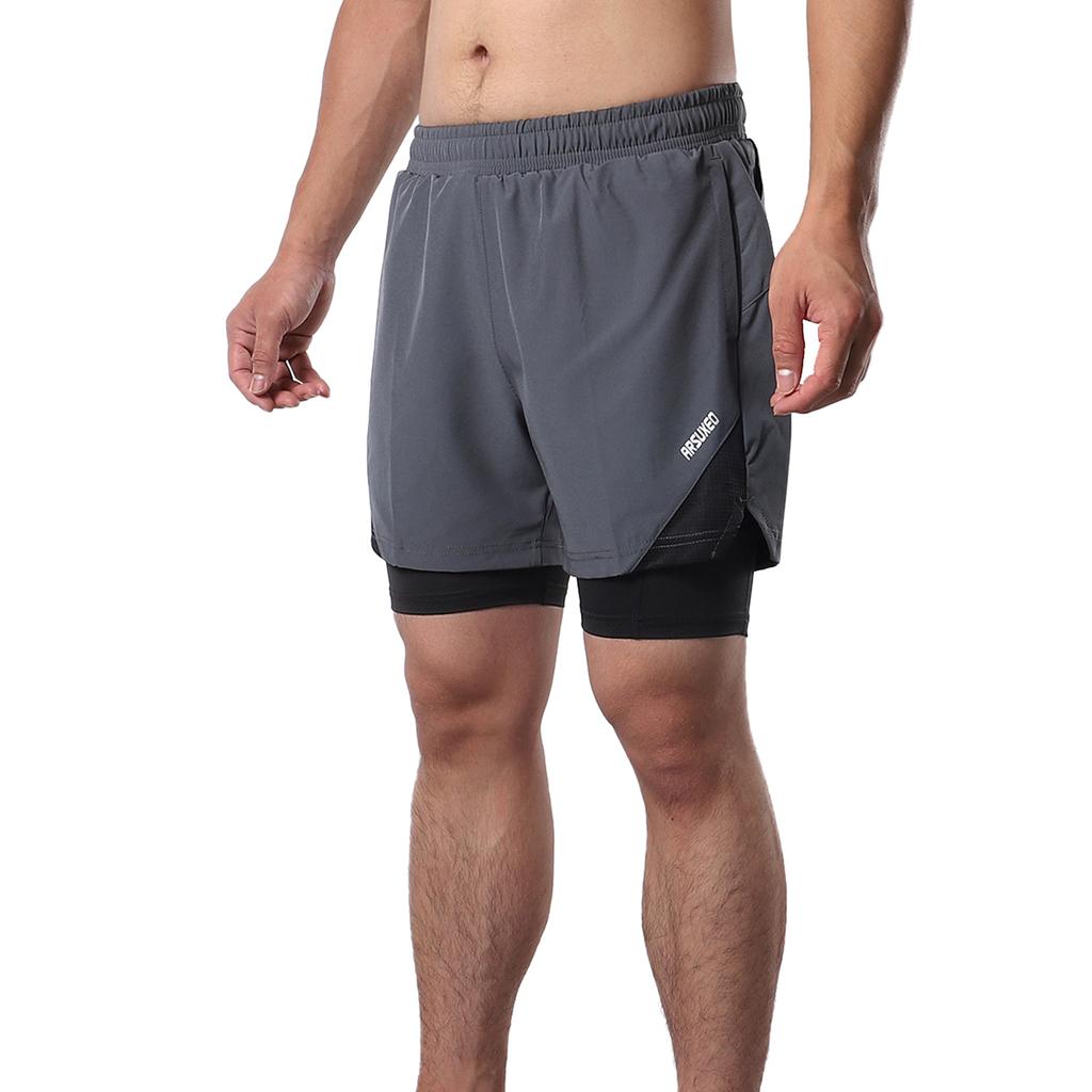 Мужские шорты для бега 2-в-1 с карманами для полотенец, быстросохнущие шорты для тренировок в тренажерном зале