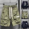 Men Cargo Shorts Elastic Waist Adjustable Drawstring Multi-Pockets Shorts Wide Leg Quick Drying Fitness Running Shorts