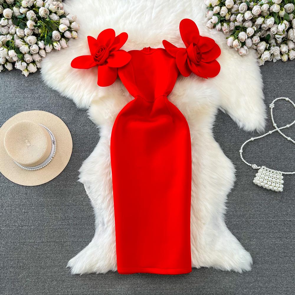 Летнее 3D Цветочный рукав Slim Fit Женское модное вечернее платье Женское трендовое праздничное платье