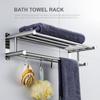 Bath Towel Rack Double Layered Bathroom Shelves with 4 Removable Hooks Wall Mounted Towel Holder 23