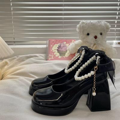 Ins style толстый каблук бежевые французские туфли на высоком каблуке женские туфли 2024 года новые весенне-летние туфли Мэри Джейн с квадратным носком и жемчугом