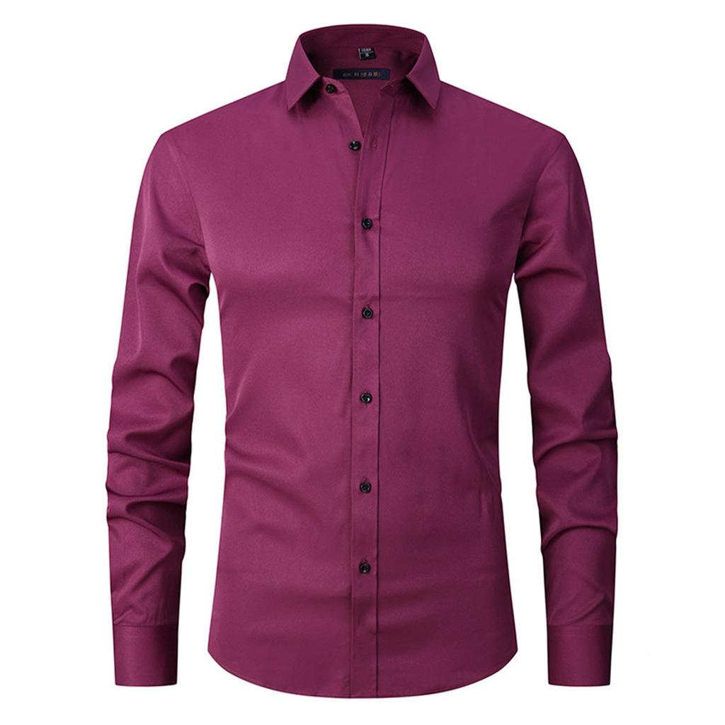 Elastic Shirt Men's Long Sleeve Shirt Men's Top Slim Solid Color Inch Shirt