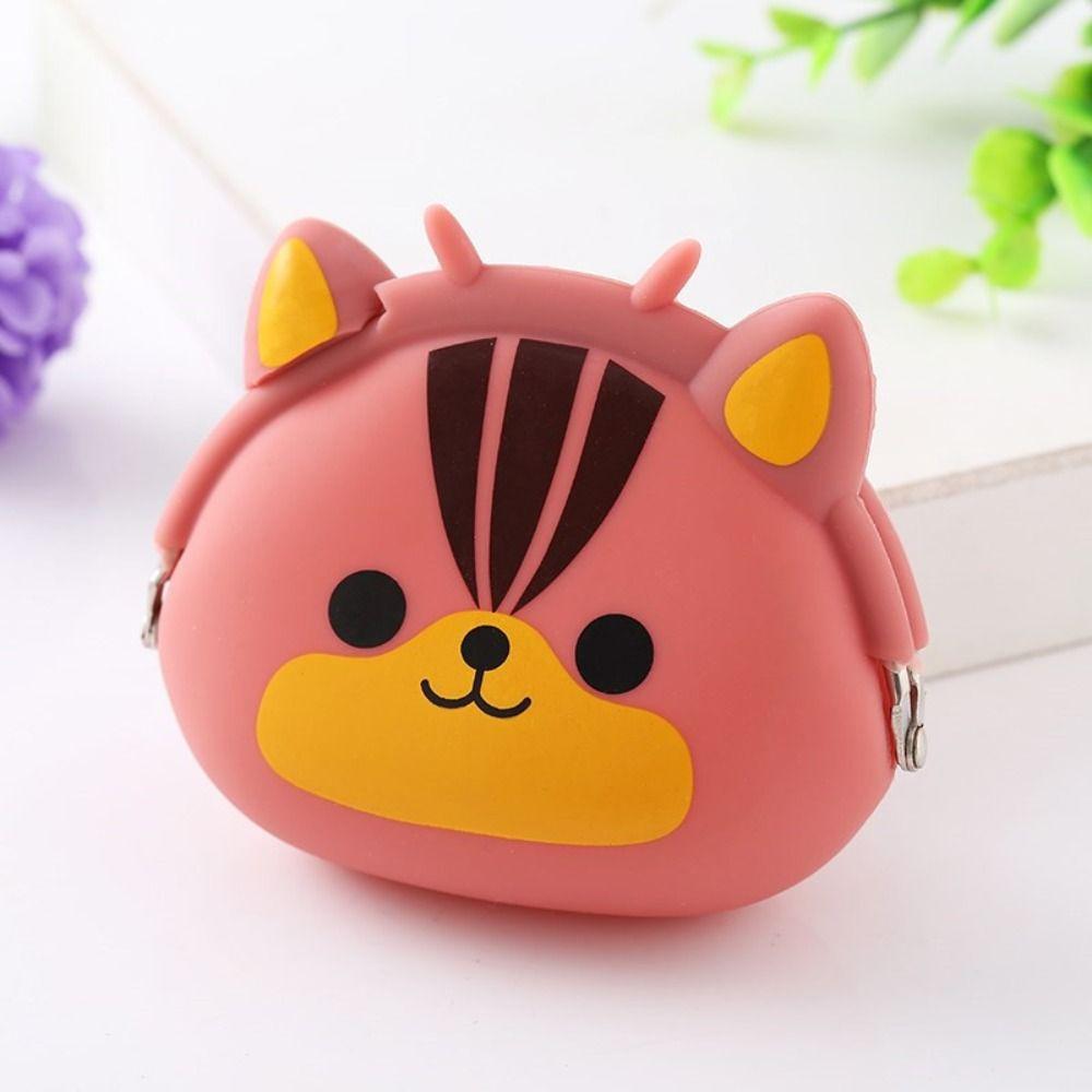 Solid Color Small Animal Wallet Mini Data Cable Storage Bag Cartoon Silicone Coin Purse Gift