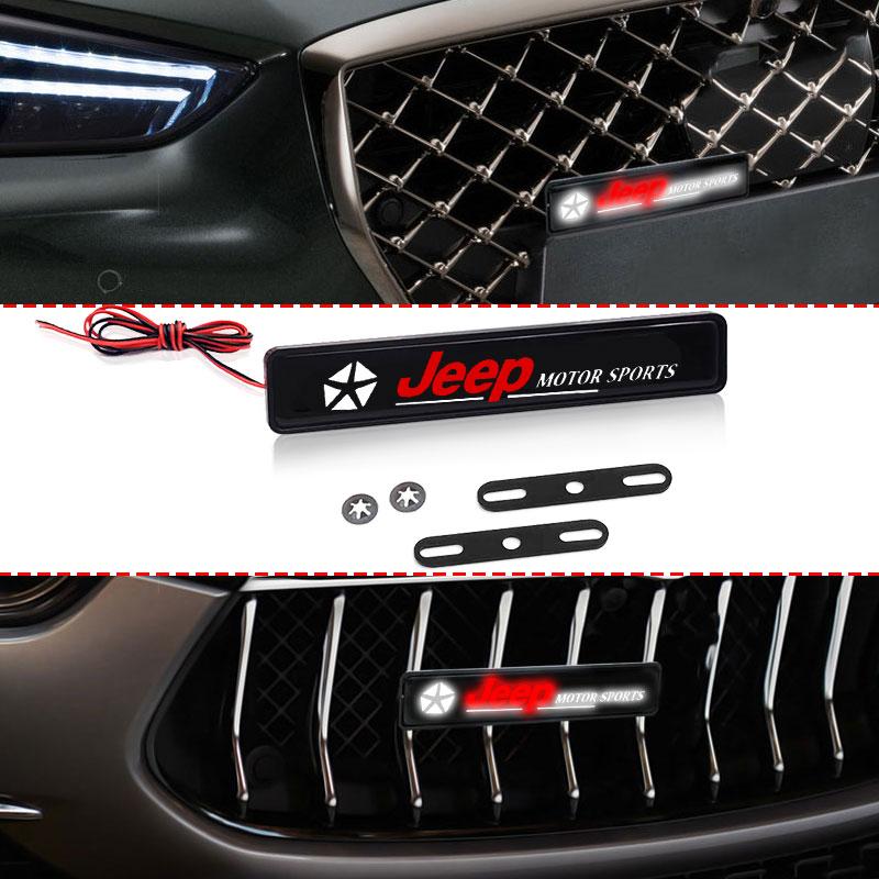 New Car LED Front Hood Grille Emblem Badge Decorative Light For Jeep Wrangler Grand Cherokee Compass Renegade Cherokee Gladiator Q0