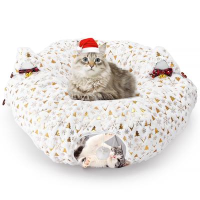Meowzaar Кот Длинный Мягкий с Рождественским Узором Тоннель-Доннат, Лежанка, Пушистый, Игрушка Прямо из Японии
