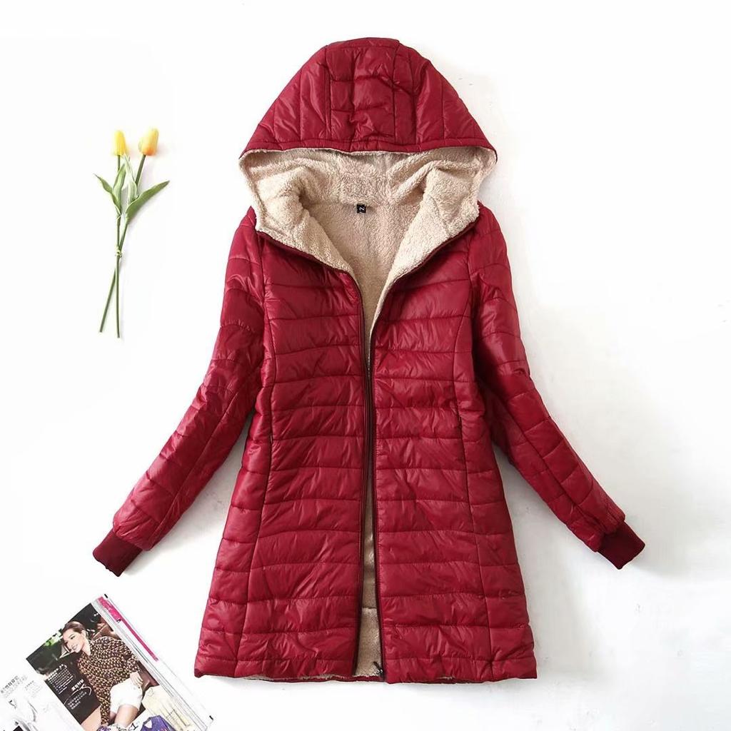 Woman Cotton Jacket Winter Autumn Lamb Velvet Jackets Female Hooded Padded Clothing Ladies Plus Size Long Sleeved Ultra Light Cotton Coat
