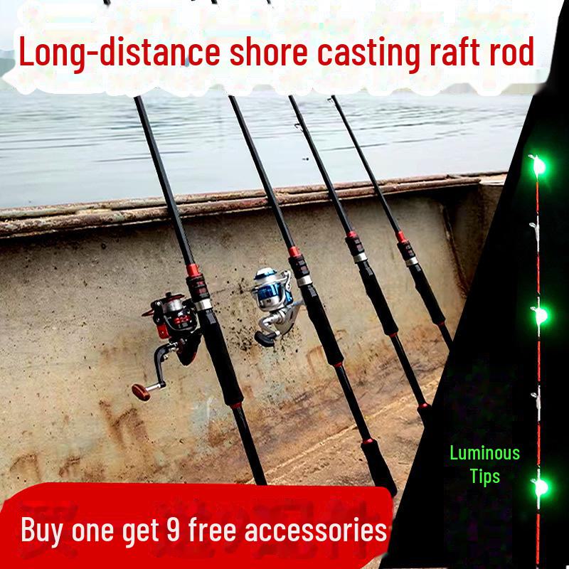 Набор удилищ для дальнего заброса с берега, включающий удилище с мягким кончиком, удилище-«мост» и морское удилище для рыбалки с плота.