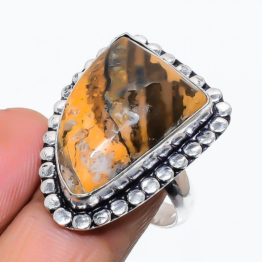 Cappuccino Jasper Gemstone Handmade 925 Sterling Silver Jewelry Ring Size 8 SU-10557
