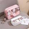 with Handle Travel Cosmetic Bag Transparent Women Wash Pack Portable Toiletry Pouch  Makeup