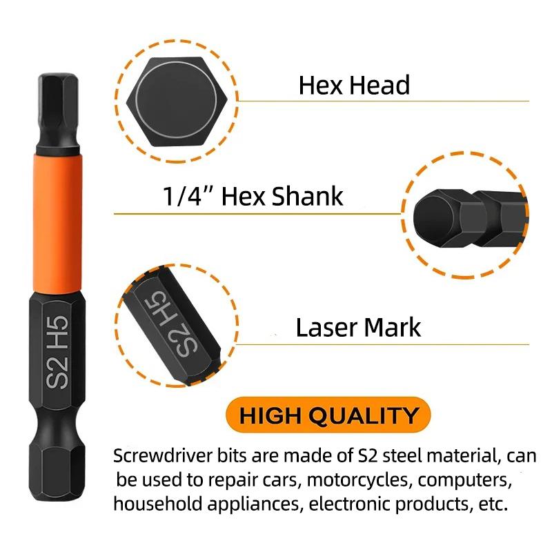 Набор отверточных бит с шестигранной головкой 50/100 мм, метрический, дюймовый, магнитный, S2, 1/4" шестигранный, Аллен, сверла, трещоточная рукоятка, ручные инструменты