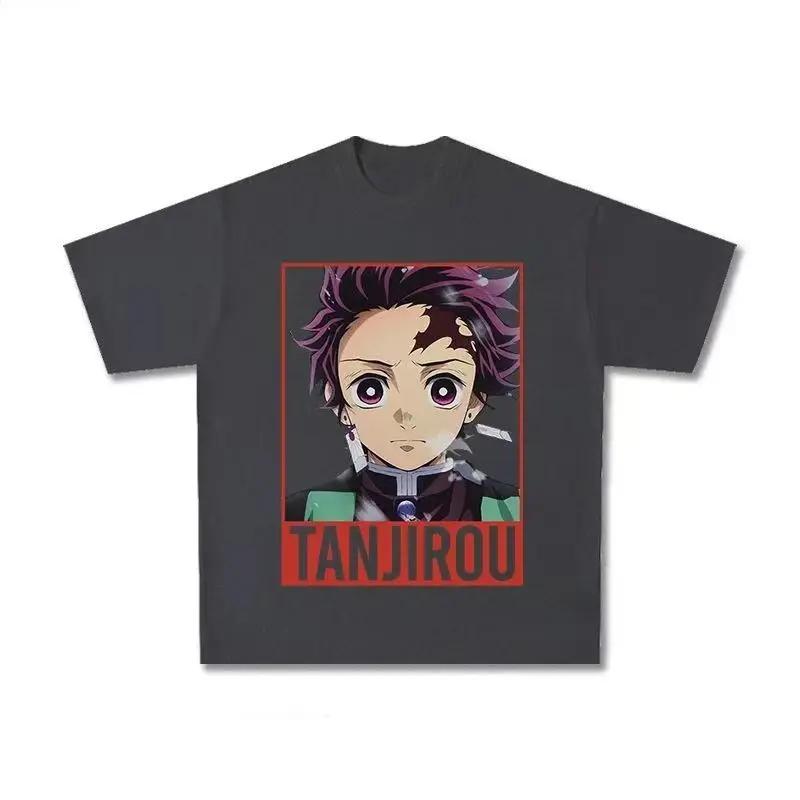 100% Pure Cotton Ghost Extermination Blade Tanujiro Anime T-Shirt Men's and Women's Summer Retro Loose Casual Top Tide