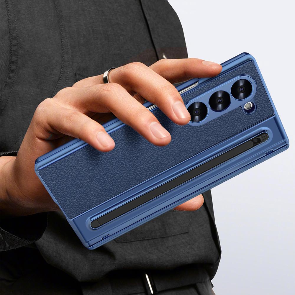 Suitable for Galaxy Z Fold 7/6/5/4 Phone Case WIth Touch Pen&Pen Slot, Full Protector Magnetic Hinge Cover with Glass Film