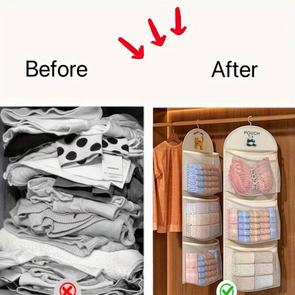 Cute Panda Multi Layer Mesh Hanging Storage Bag Over The Door Closet Organizer For Lingerie Socks And Small Accessories