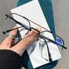 Retro Double-Bridge Square-Frame Presbyopia Glasses Stylish Metal Half-Frame Blue Light Blocking Reading Glasses Men Goggles