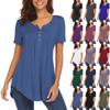 Женская туника с коротким рукавом, свободные топы, повседневные топы больших размеров, плиссированная туника на пуговицах, повседневные летние футболки для женщин