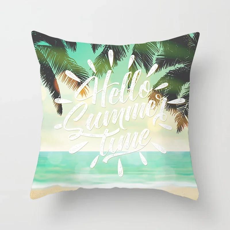 Summer Beach Pillowcase Palm Tree Leaves Plant Pillow Case Sofa Home Decoration Car Waist Throw Cushion Cover Custom Polyester