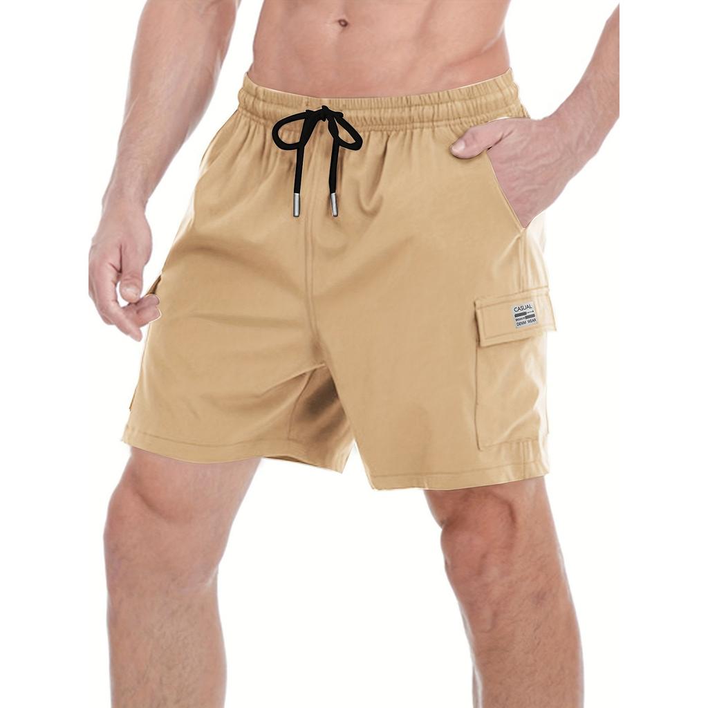 Men's Elastic Waist Lightweight Breathable Casual Sports Shorts with Side Pockets and Adjustable Drawstring for Outdoor Activities