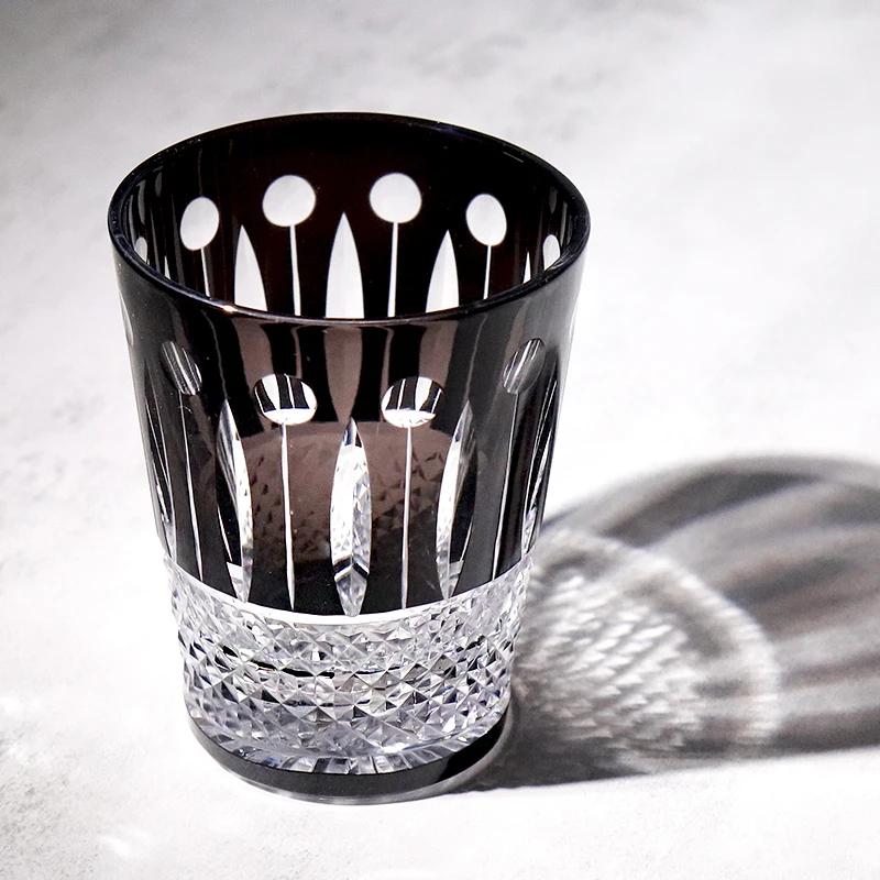 Red Handmade Highball Glass - Modern Cut Crystal Cocktail Tumbler - Art Glass for Whiskey, Iced Tea, Juice - 300ml