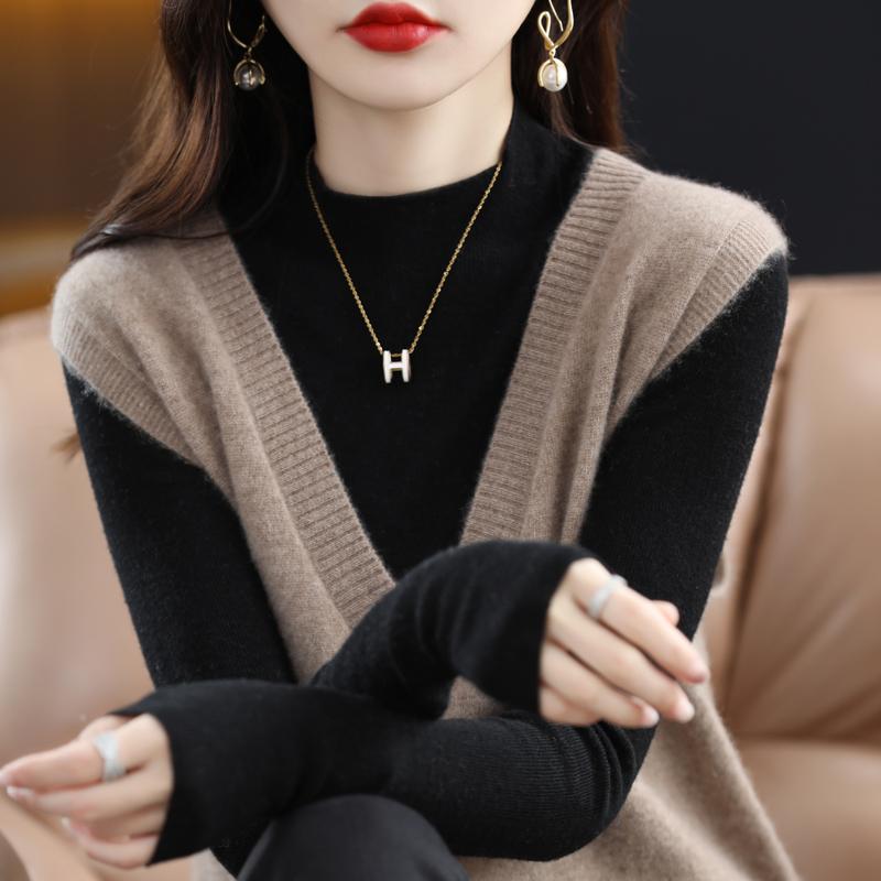 Женский жилет с V-образным вырезом, кашемир Цинхэ, 30% кашемир, 70% шерсть, зимний вязаный пуловер, осенний свитер, кашемировый свитер