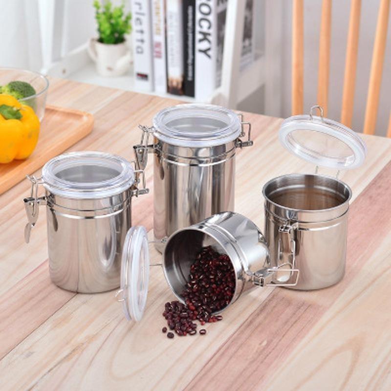 1PCS Storage Bottles Stainless Steel Sealed Canister Coffee Flour Sugar Container Holder Can Home St