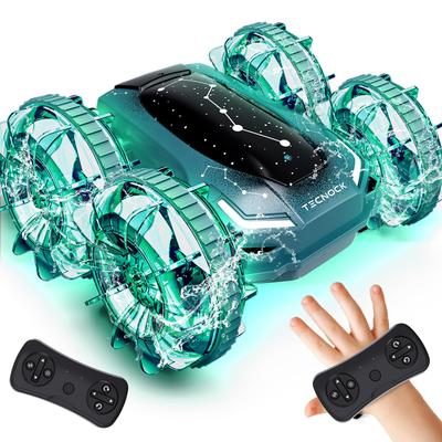 Радиоуправляемая машина Tecnock, Амфибия, USB Магнитная Перезарядка, Управление Жестами, Вращение на 360°, Двустороннее Движение, Трюковая Машина для Детей, Подарок (зеленый)