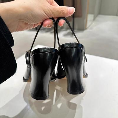 Версия из овчины~ Винтажные туфли Мэри Джейн женские головка с пряжкой на ремешке сзади пустой толстый каблук высокие каблуки