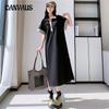 Summer Women's Dress Long Plus Size POLO Neck Patchwork Pocket Dresses