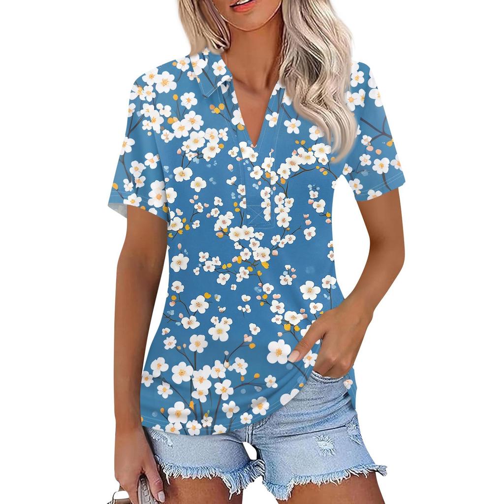 Женская мода повседневная рубашка с коротким рукавом и лацканами, женские топы с V-образным вырезом