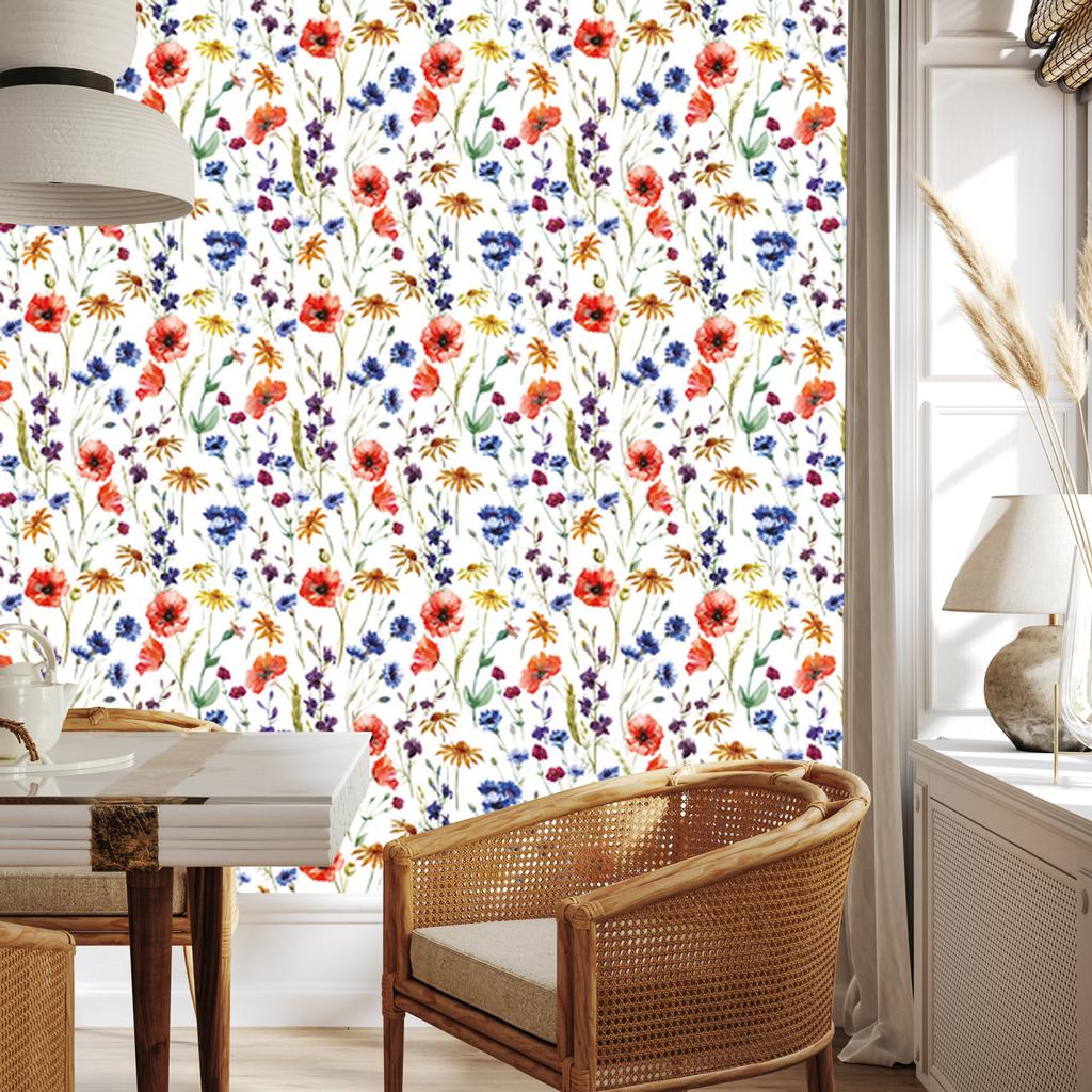 Poppies, cornflowers and chamomile wallpaper for living room and bedroom 50x1000