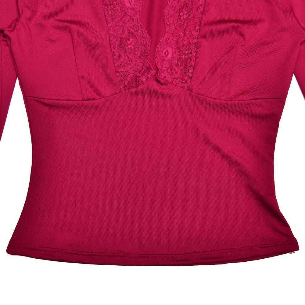 Сексуальный тонкий кружевной топ с длинным рукавом и V-образным вырезом